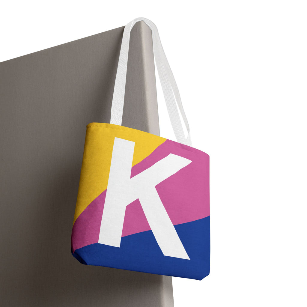 Monogram 'K' Colorblock Tote Bag — Personalized Initial K Shoulder Tote