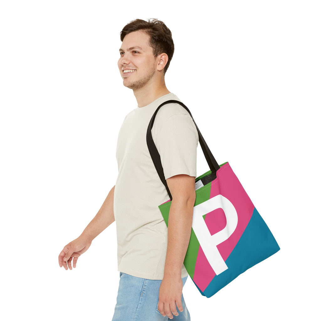 Monogram 'P' Colorblock Tote Bag — Personalized Initial P Shoulder Tote