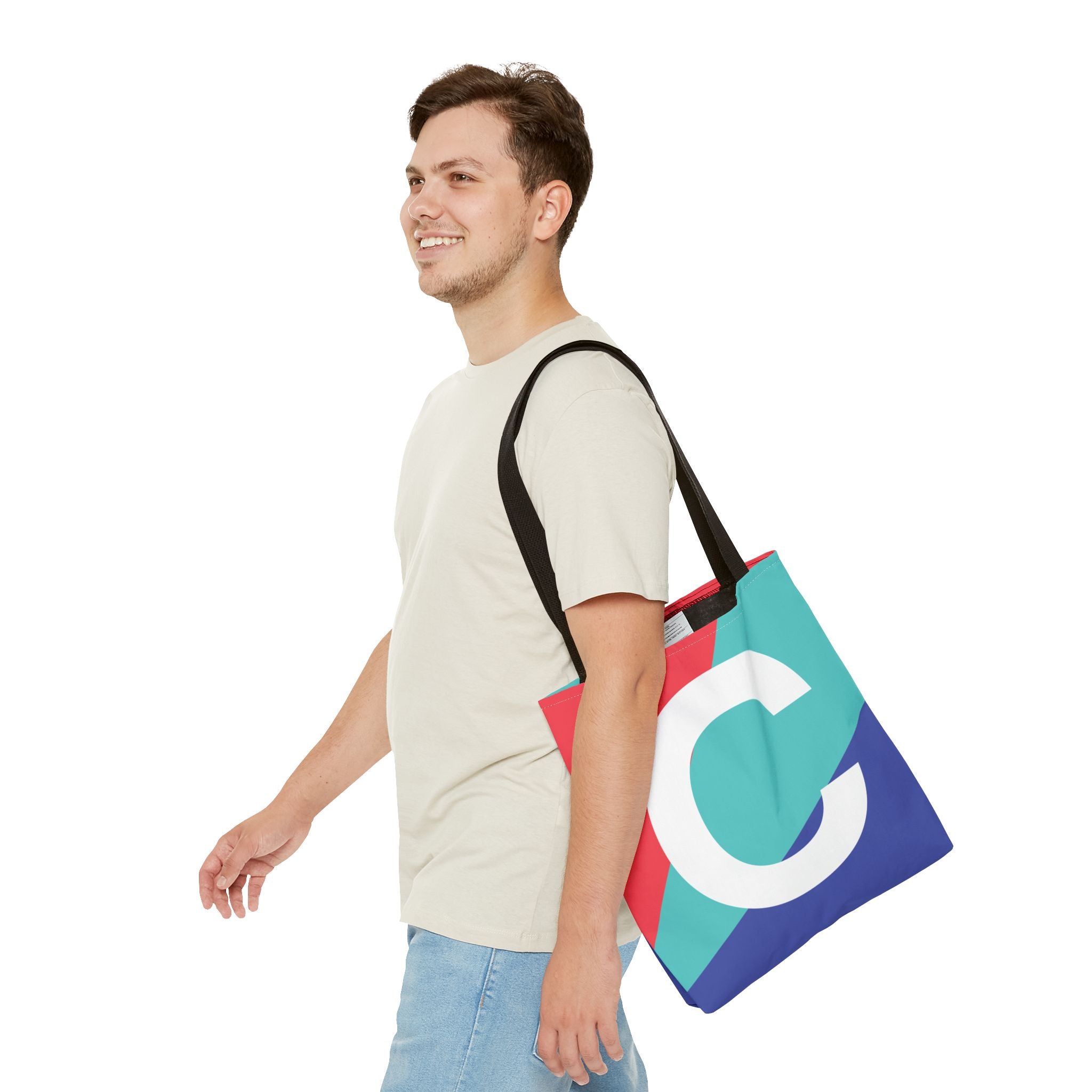 Monogram 'C' Colorblock Tote Bag — Personalized Initial C Shoulder Tote