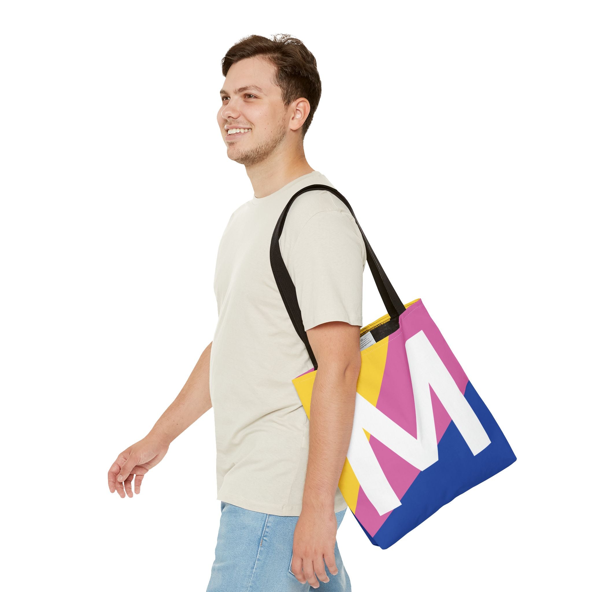 Monogram 'M' Colorblock Tote Bag — Personalized Initial M Shoulder Tote