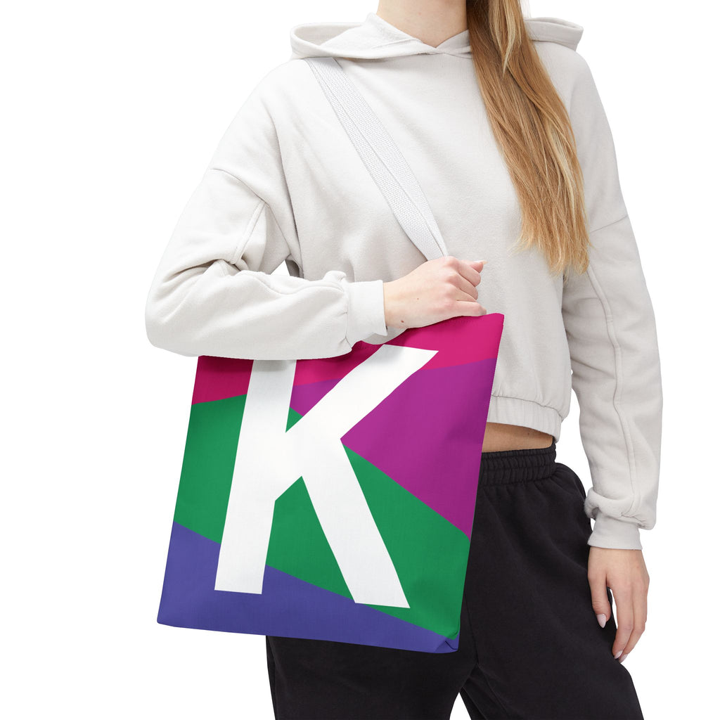 Monogram 'K' Colorblock Tote Bag — Personalized Initial K Shoulder Tote