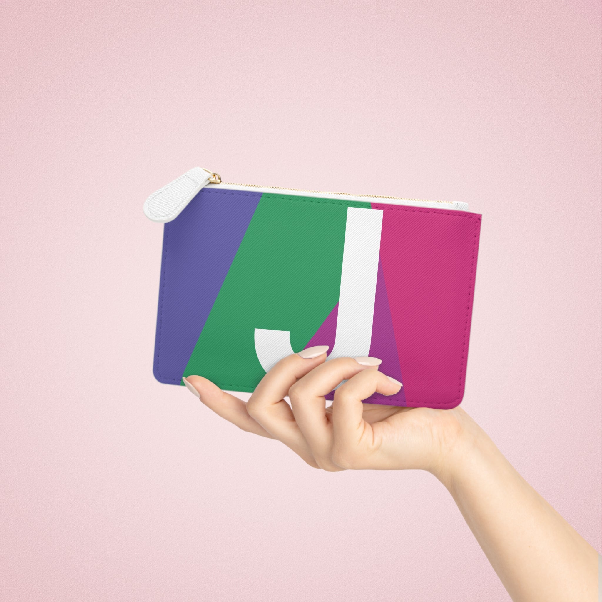 Initial J Mini Clutch — Colorblock Monogram Wristlet Wallet