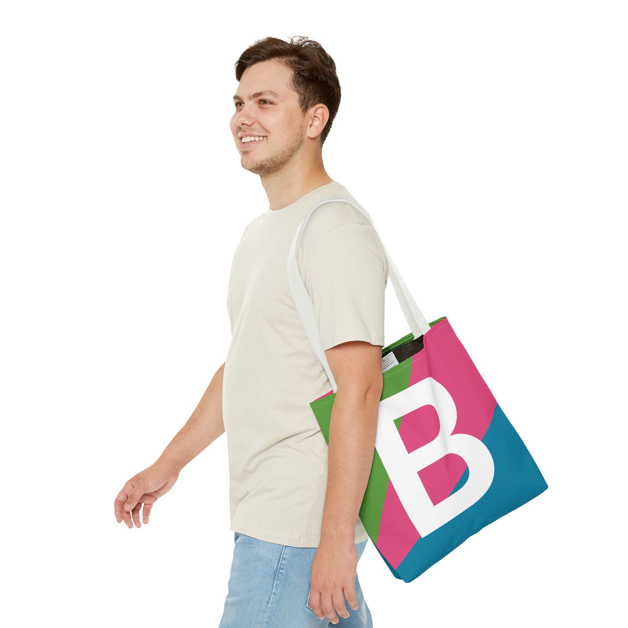 Monogram 'B' Colorblock Tote Bag — Personalized Initial B Shoulder Tote