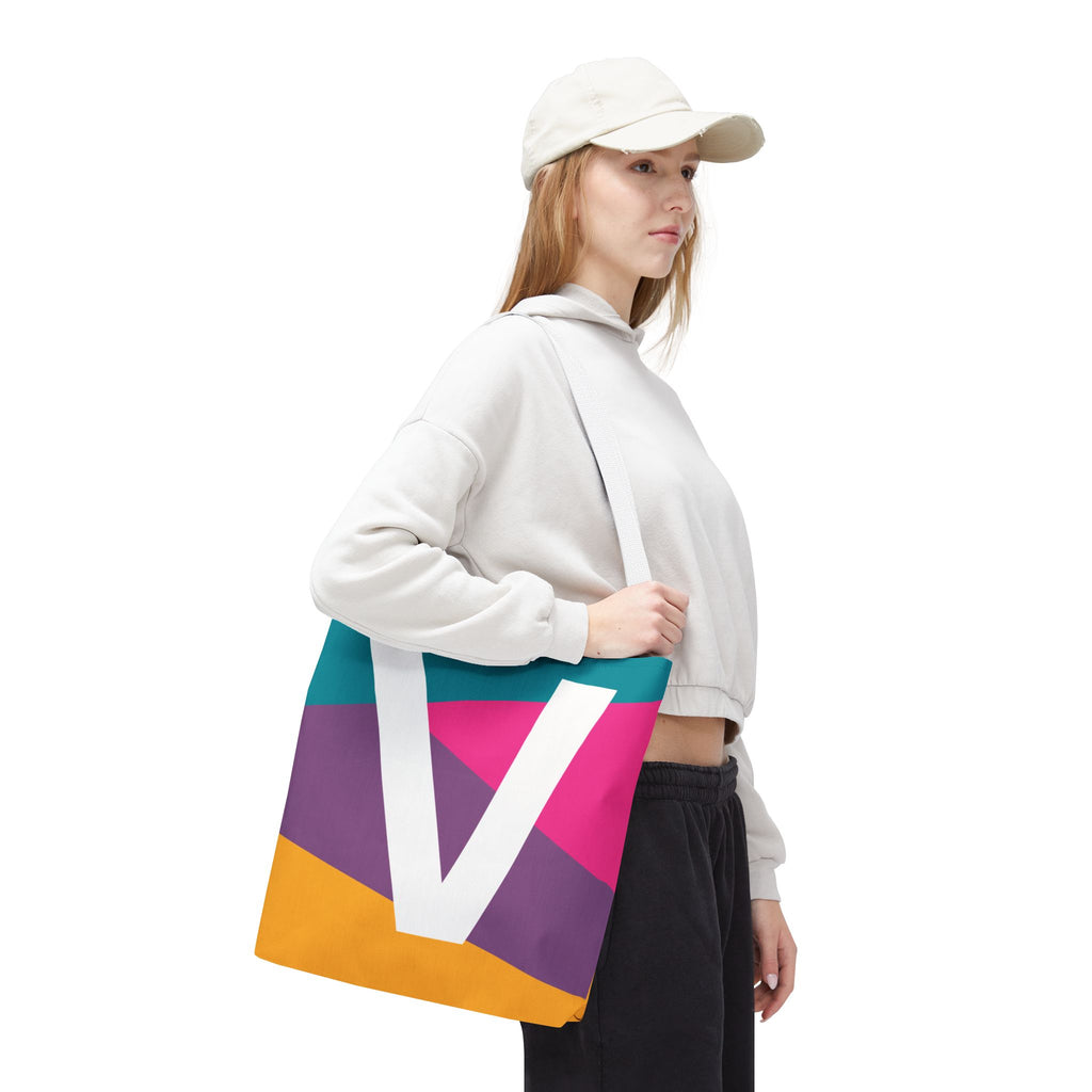 Monogram 'V' Colorblock Tote Bag — Personalized Initial V Shoulder Tote