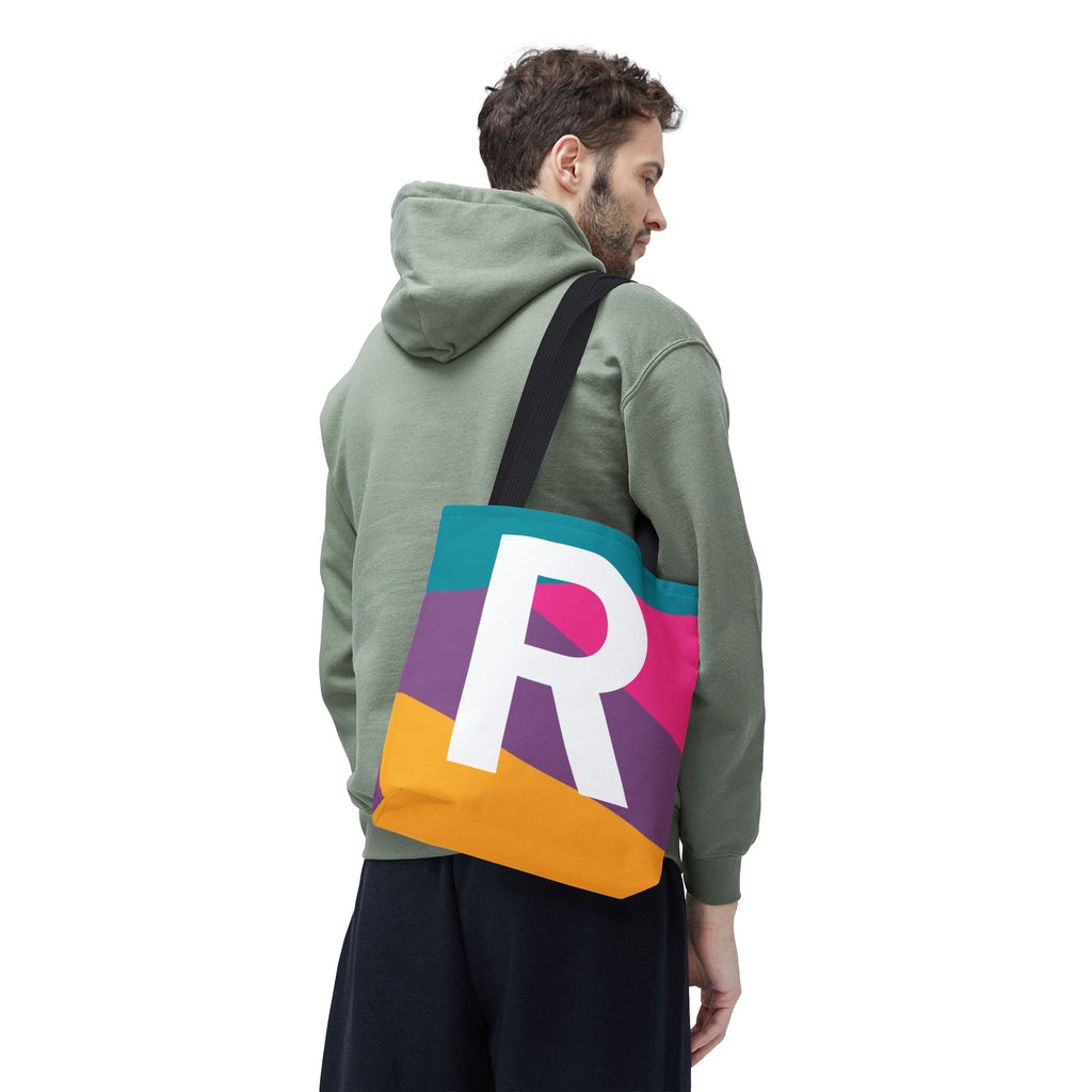 Monogram 'R' Colorblock Tote Bag — Personalized Initial R Shoulder Tote
