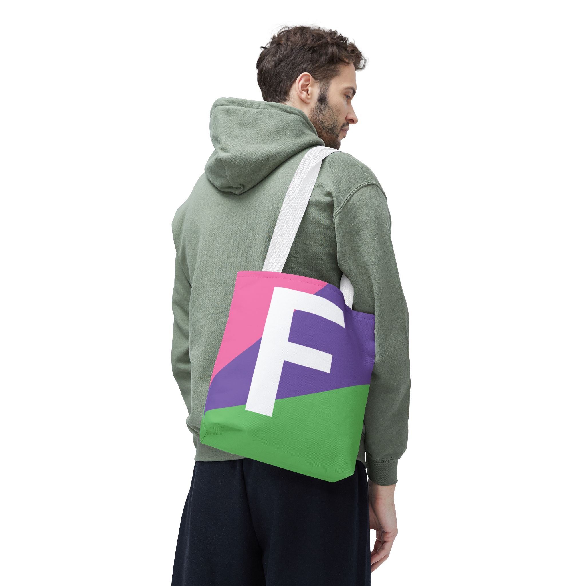 Monogram 'F' Colorblock Tote Bag — Personalized Initial F Shoulder Tote