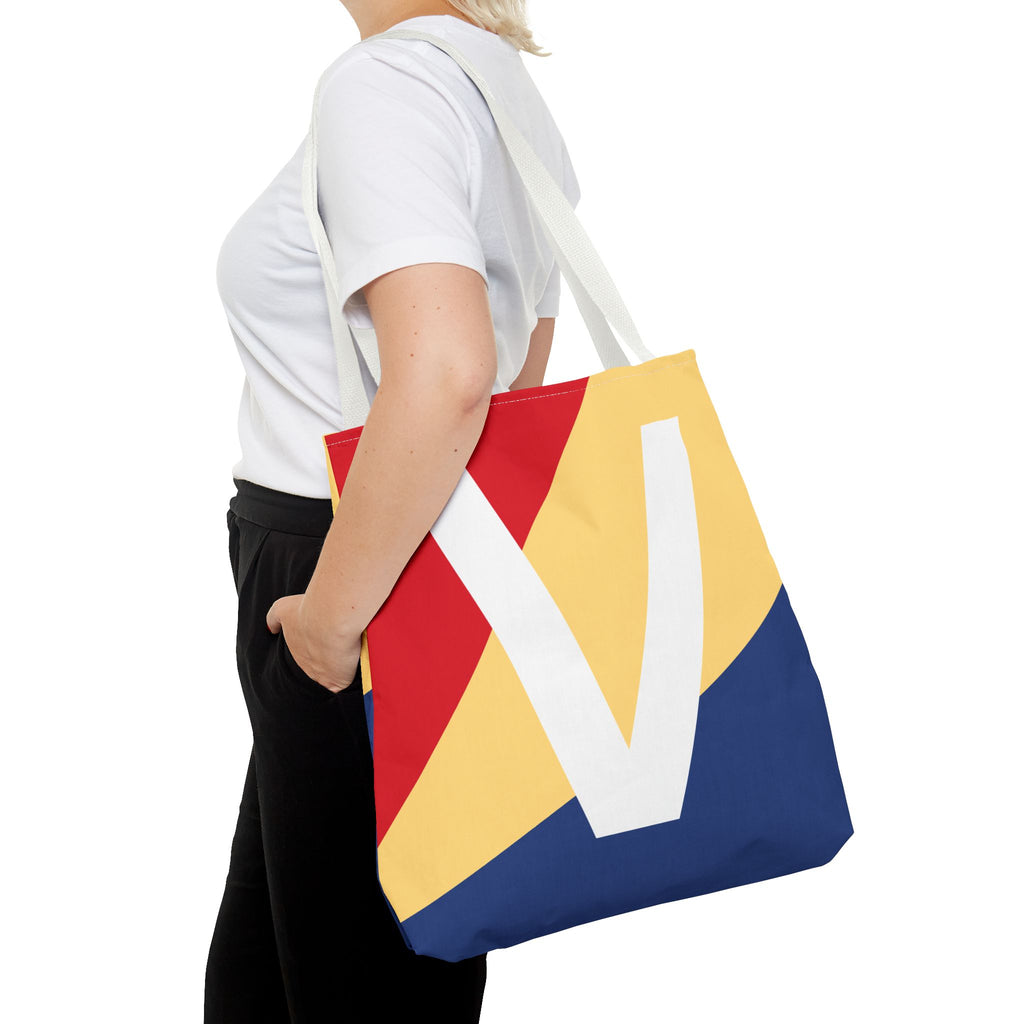 Monogram 'V' Colorblock Tote Bag — Personalized Initial V Shoulder Tote