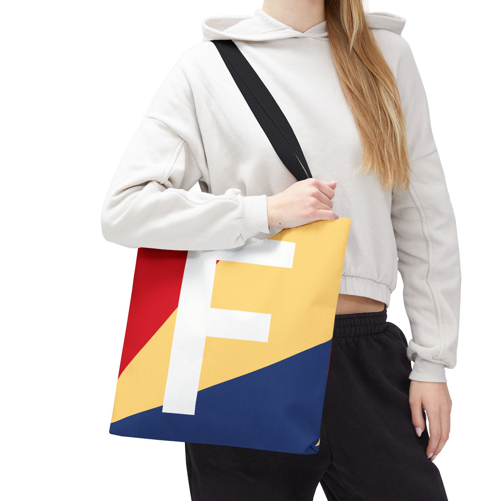 Monogram 'F' Colorblock Tote Bag — Personalized Initial F Shoulder Tote