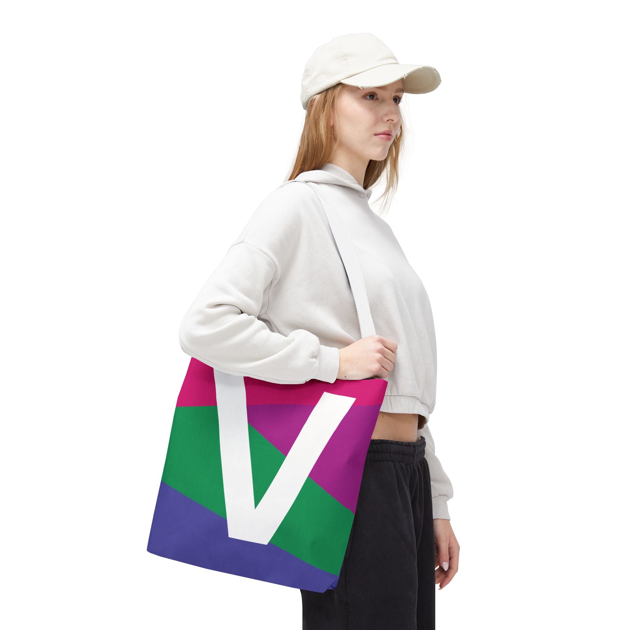 Monogram 'V' Colorblock Tote Bag — Personalized Initial V Shoulder Tote