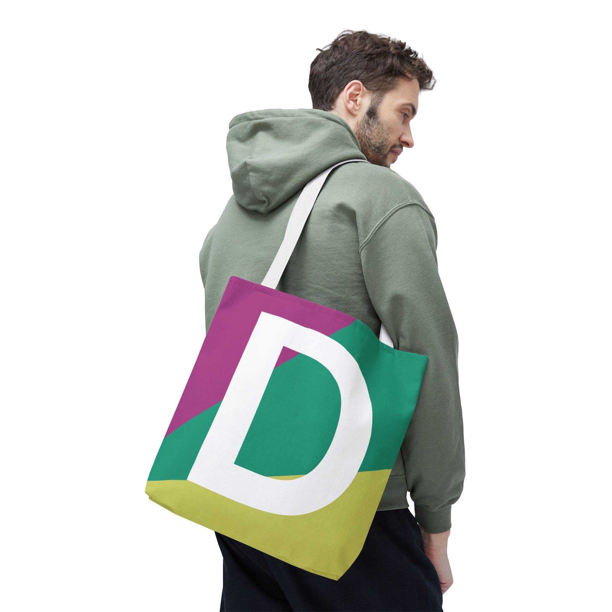 Monogram 'D' Colorblock Tote Bag — Personalized Initial D Shoulder Tote