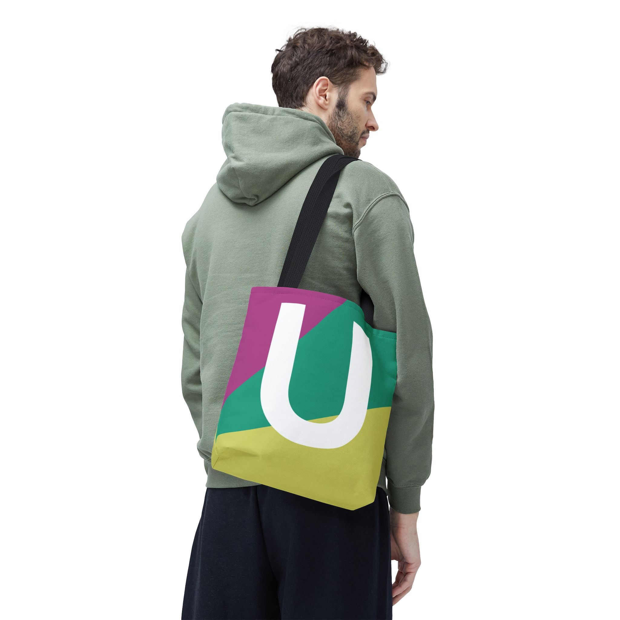 Monogram 'U' Colorblock Tote Bag — Personalized Initial U Shoulder Tote