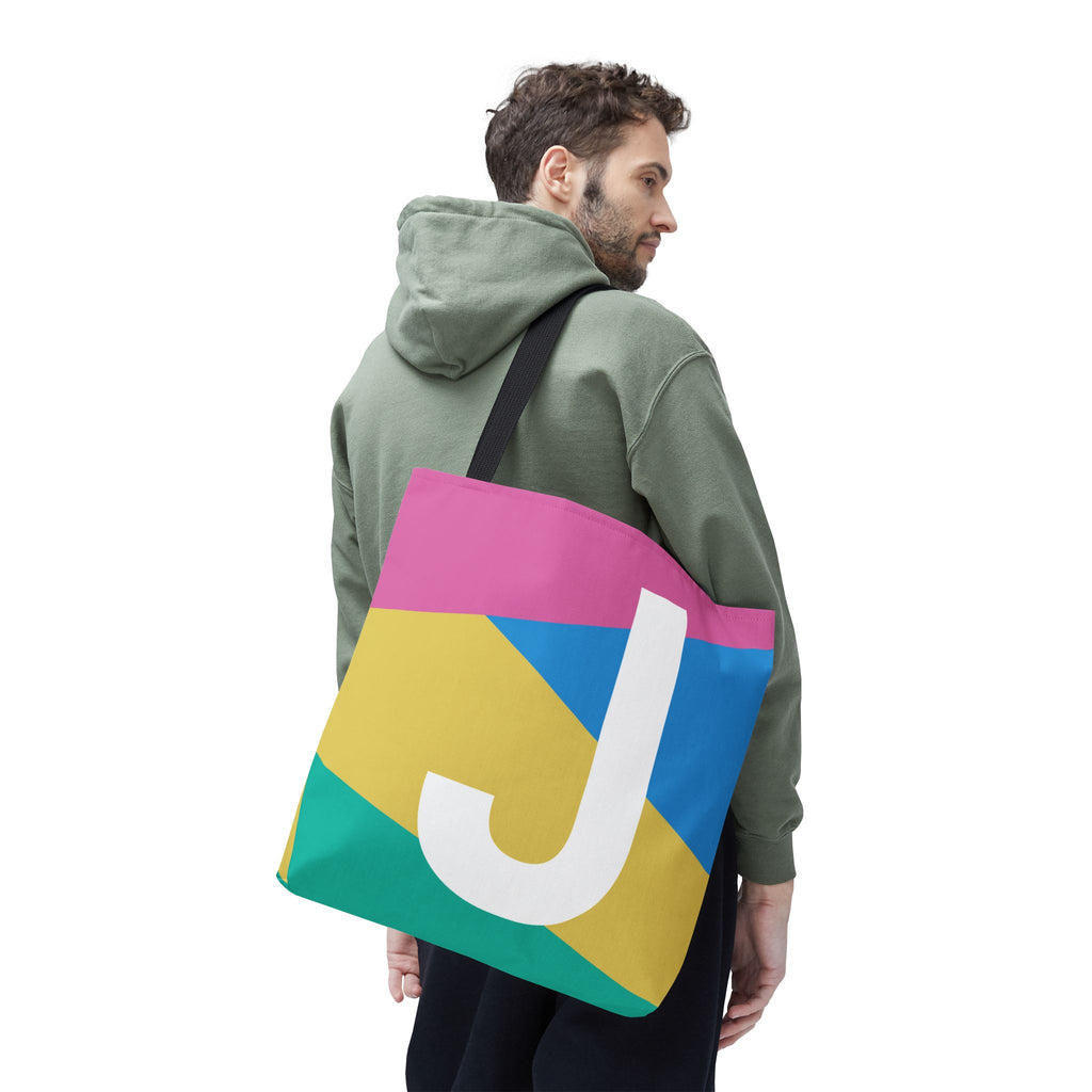 Monogram 'J' Colorblock Tote Bag — Personalized Initial J Shoulder Tote
