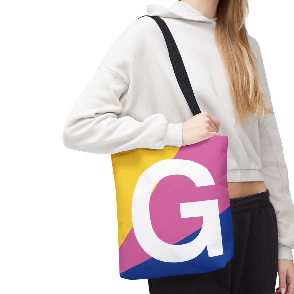 Monogram 'G' Colorblock Tote Bag — Personalized Initial G Shoulder Tote