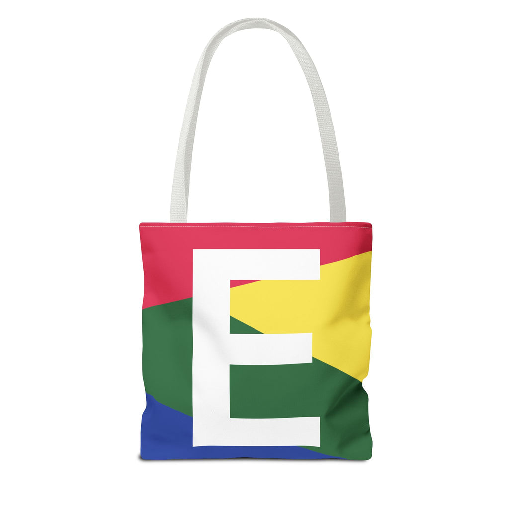 Monogram 'E' Colorblock Tote Bag — Personalized Initial E Shoulder Tote