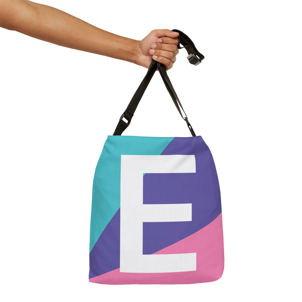 Initial Letter 'E' Colorblock Adjustable Tote Bag — Monogram Alphabet Shoulder Bag