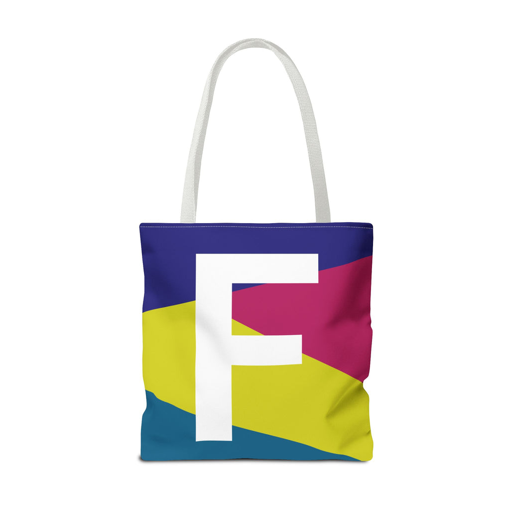 Monogram 'F' Colorblock Tote Bag — Personalized Initial F Shoulder Tote