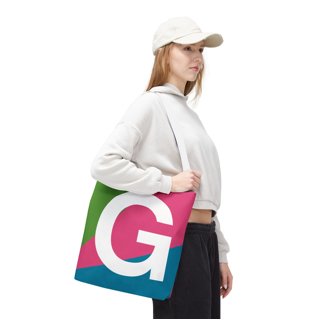 Monogram 'G' Colorblock Tote Bag — Personalized Initial G Shoulder Tote