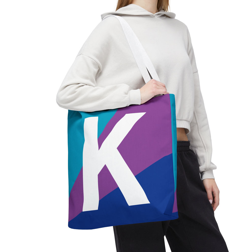 Monogram 'K' Colorblock Tote Bag — Personalized Initial K Shoulder Tote
