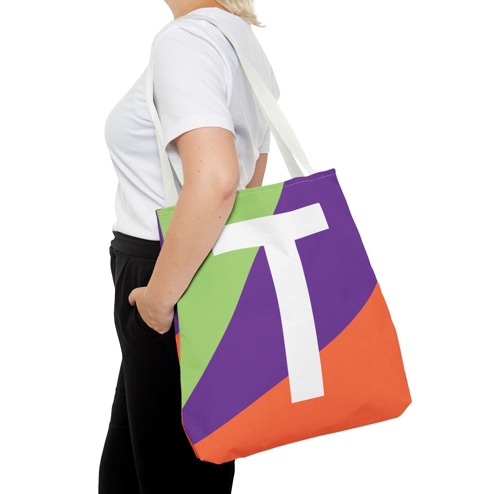 Monogram 'T' Colorblock Tote Bag — Personalized Initial T Shoulder Tote