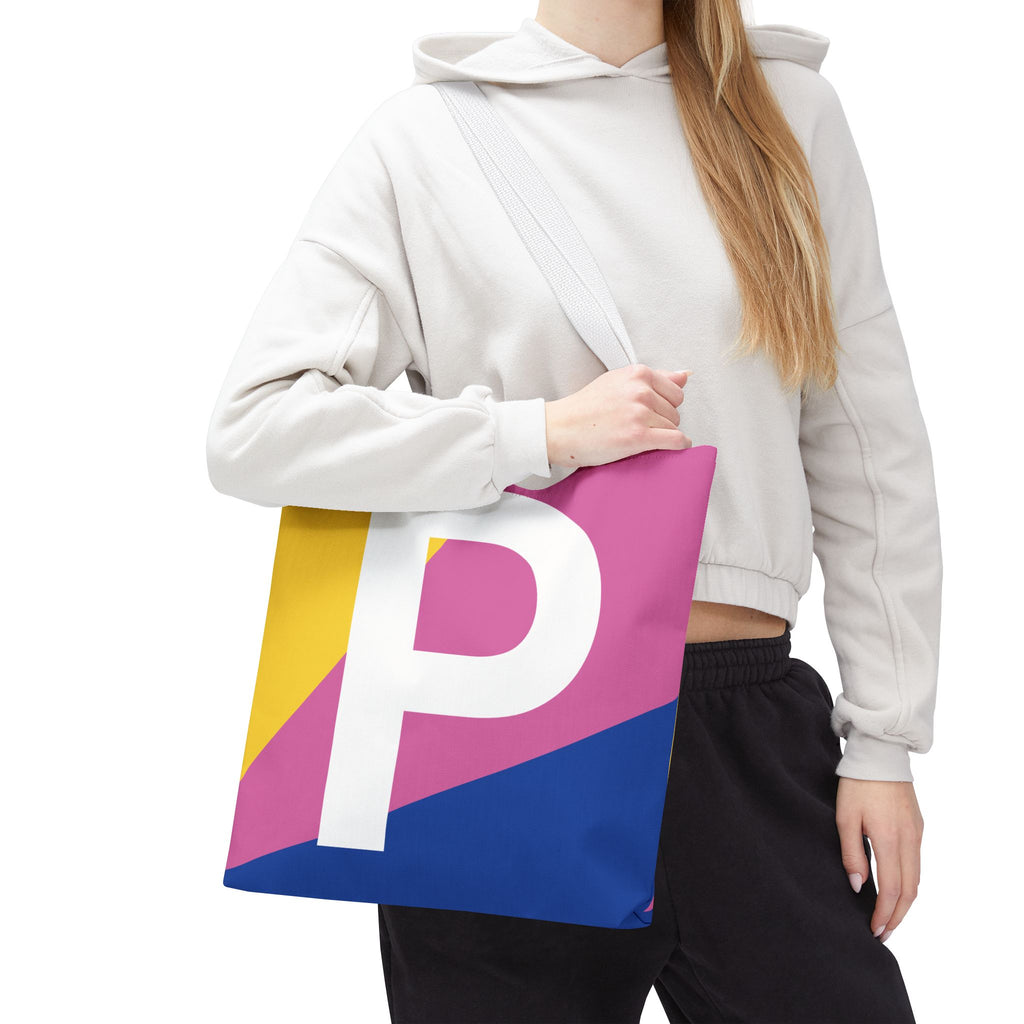 Monogram 'P' Colorblock Tote Bag — Personalized Initial P Shoulder Tote