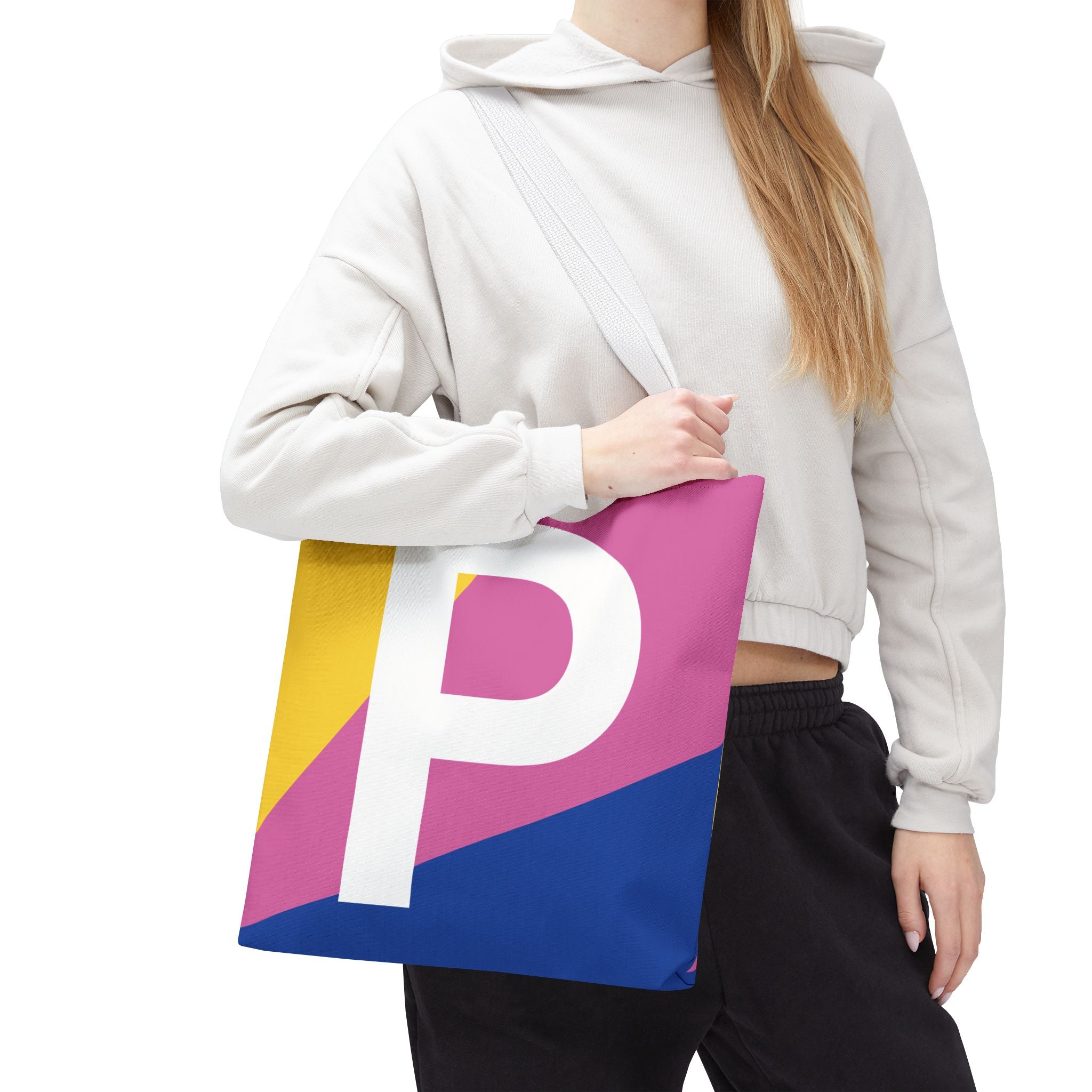 Monogram 'P' Colorblock Tote Bag — Personalized Initial P Shoulder Tote