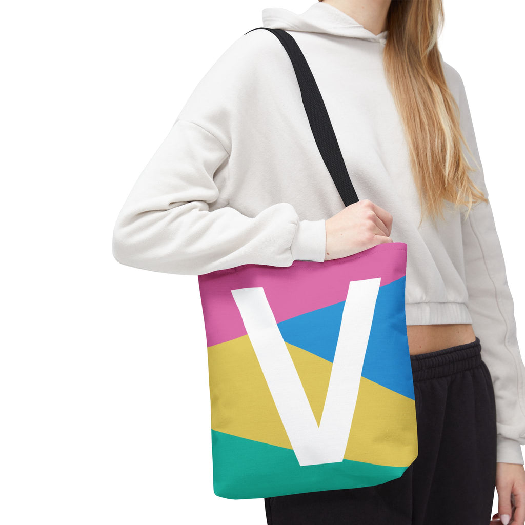 Monogram 'V' Colorblock Tote Bag — Personalized Initial V Shoulder Tote