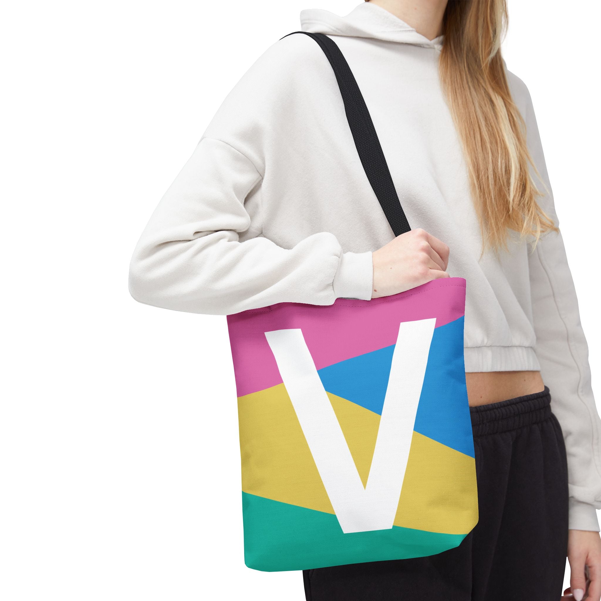 Monogram 'V' Colorblock Tote Bag — Personalized Initial V Shoulder Tote