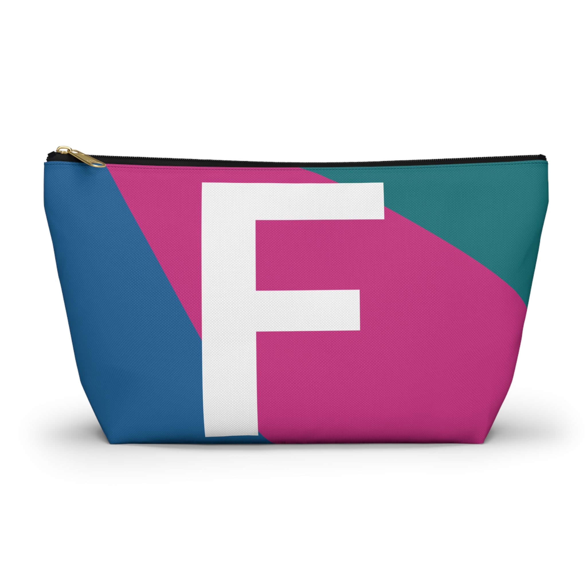 Initials Colorblock Accessory Pouch — Monogram F T-Bottom Cosmetic Bag