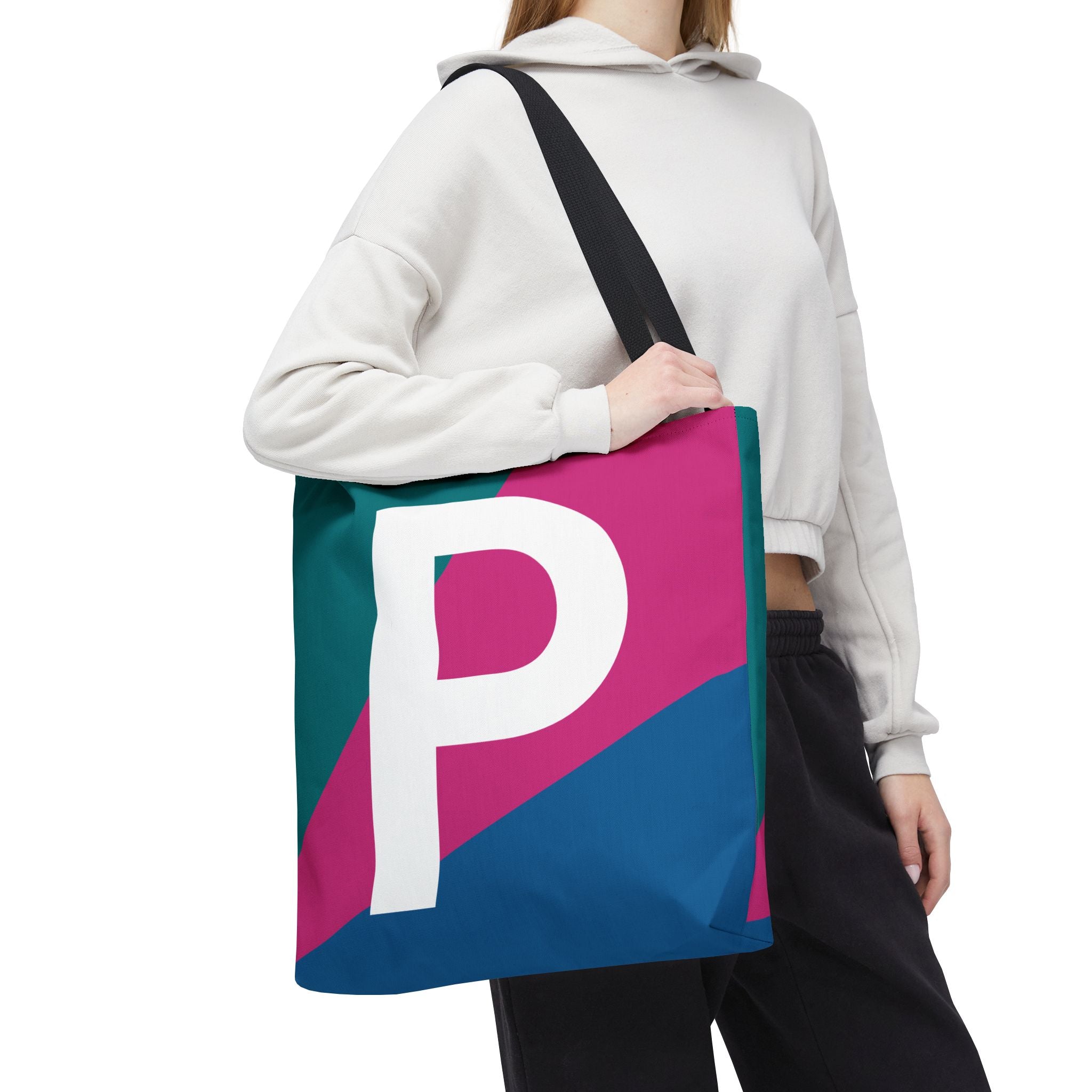 Monogram 'P' Colorblock Tote Bag — Personalized Initial P Shoulder Tote