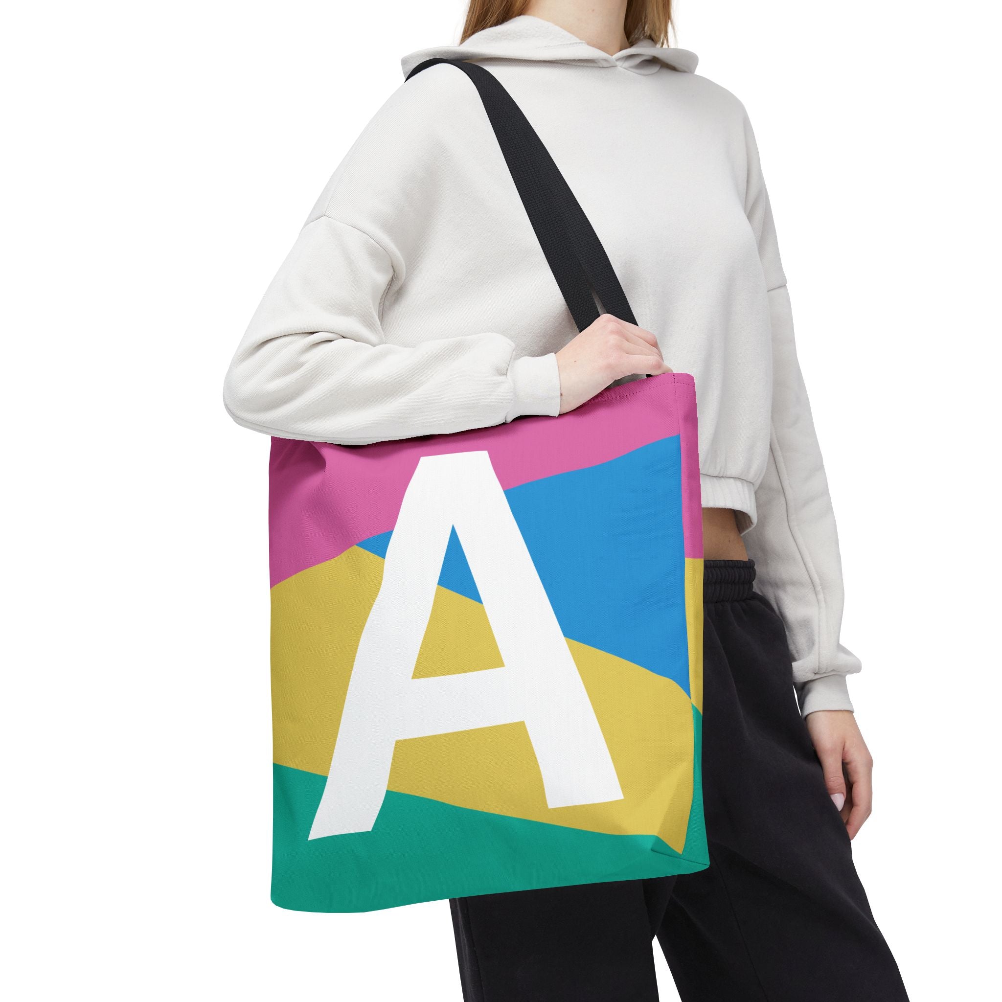Monogram 'A' Colorblock Tote Bag — Personalized Initial A Shoulder Tote