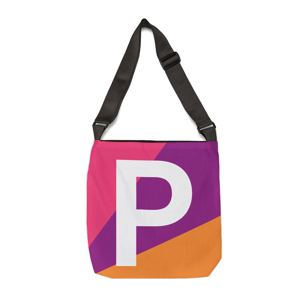 Initial Letter 'P' Colorblock Adjustable Tote Bag — Monogram Alphabet Shoulder Bag