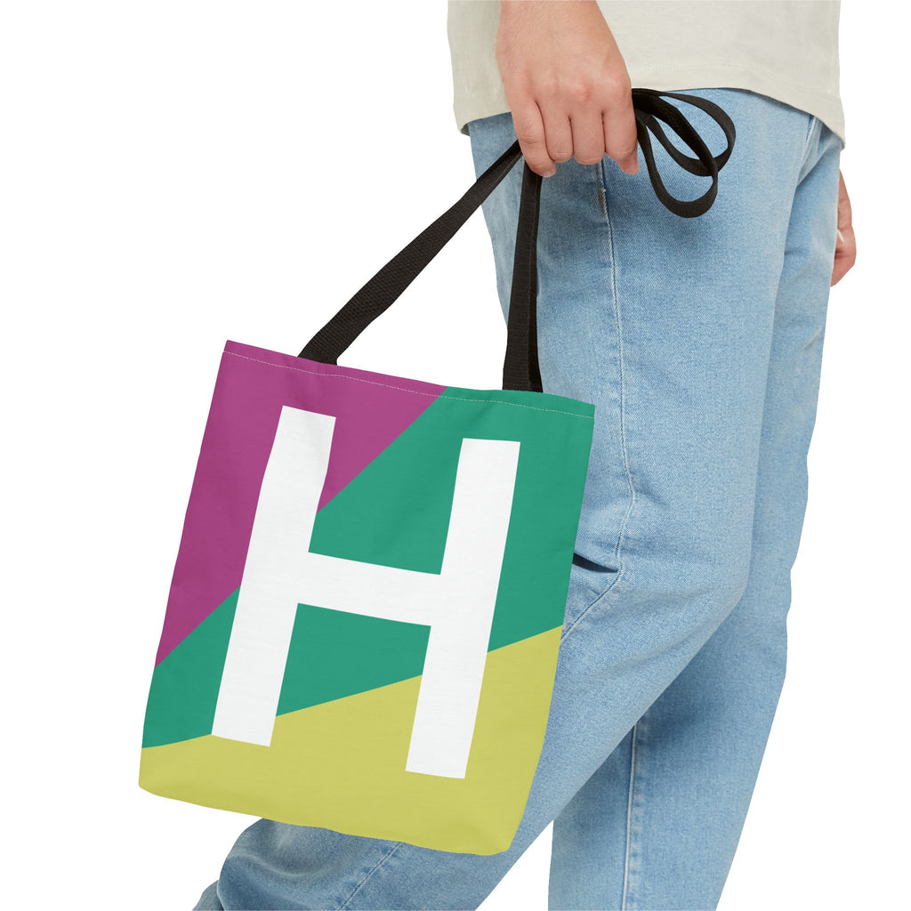 Monogram 'H' Colorblock Tote Bag — Personalized Initial H Shoulder Tote