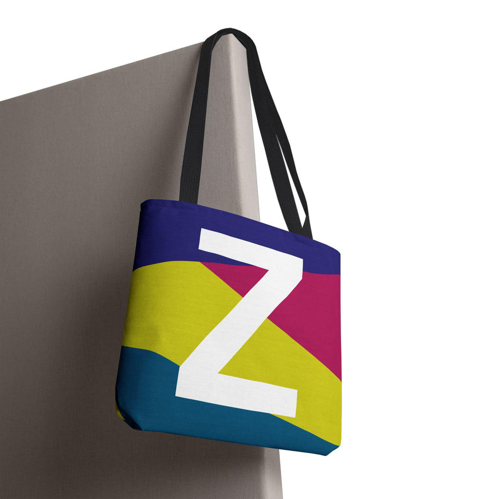 Monogram 'Z' Colorblock Tote Bag — Personalized Initial Z Shoulder Tote