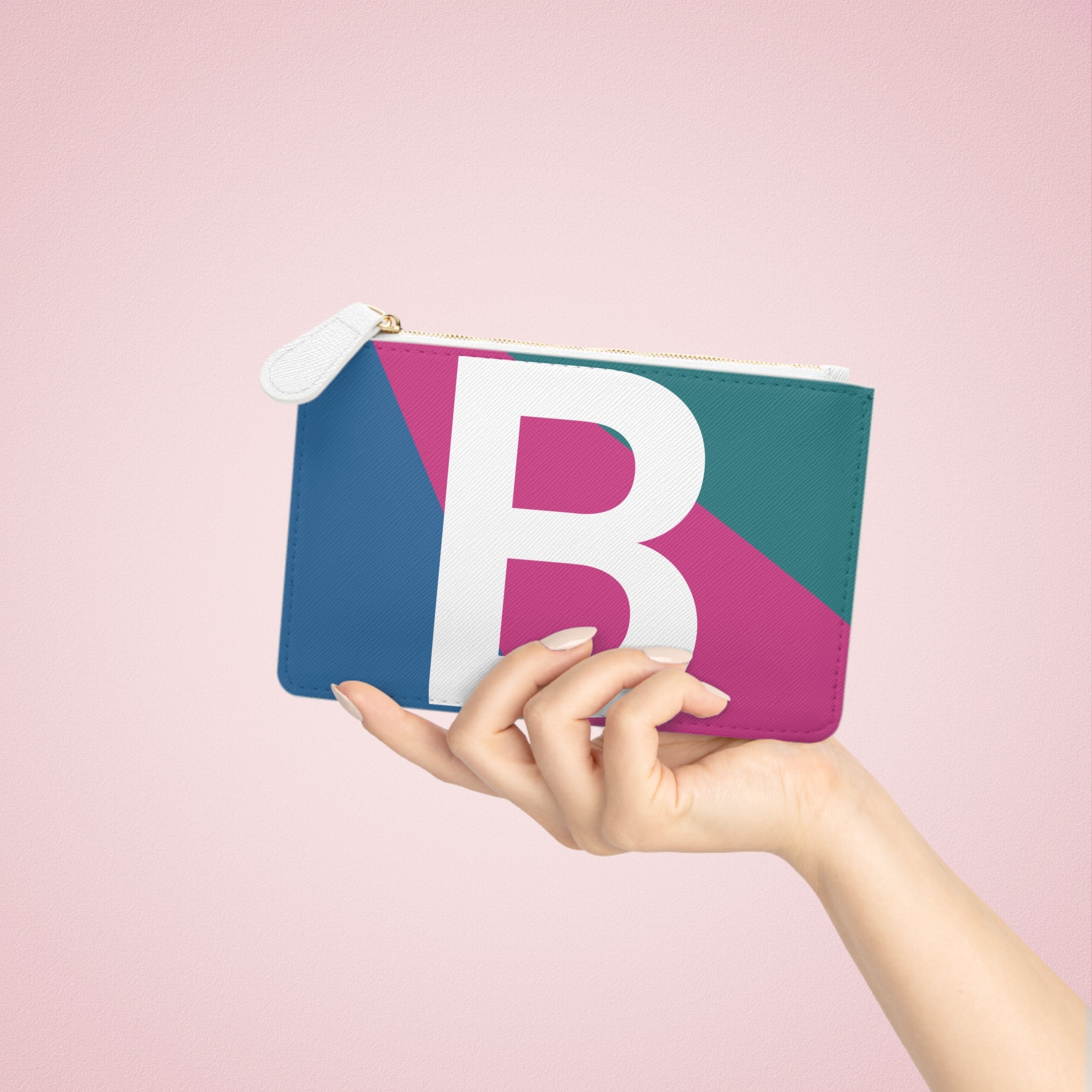 Initial B Mini Clutch — Colorblock Monogram Wristlet Wallet