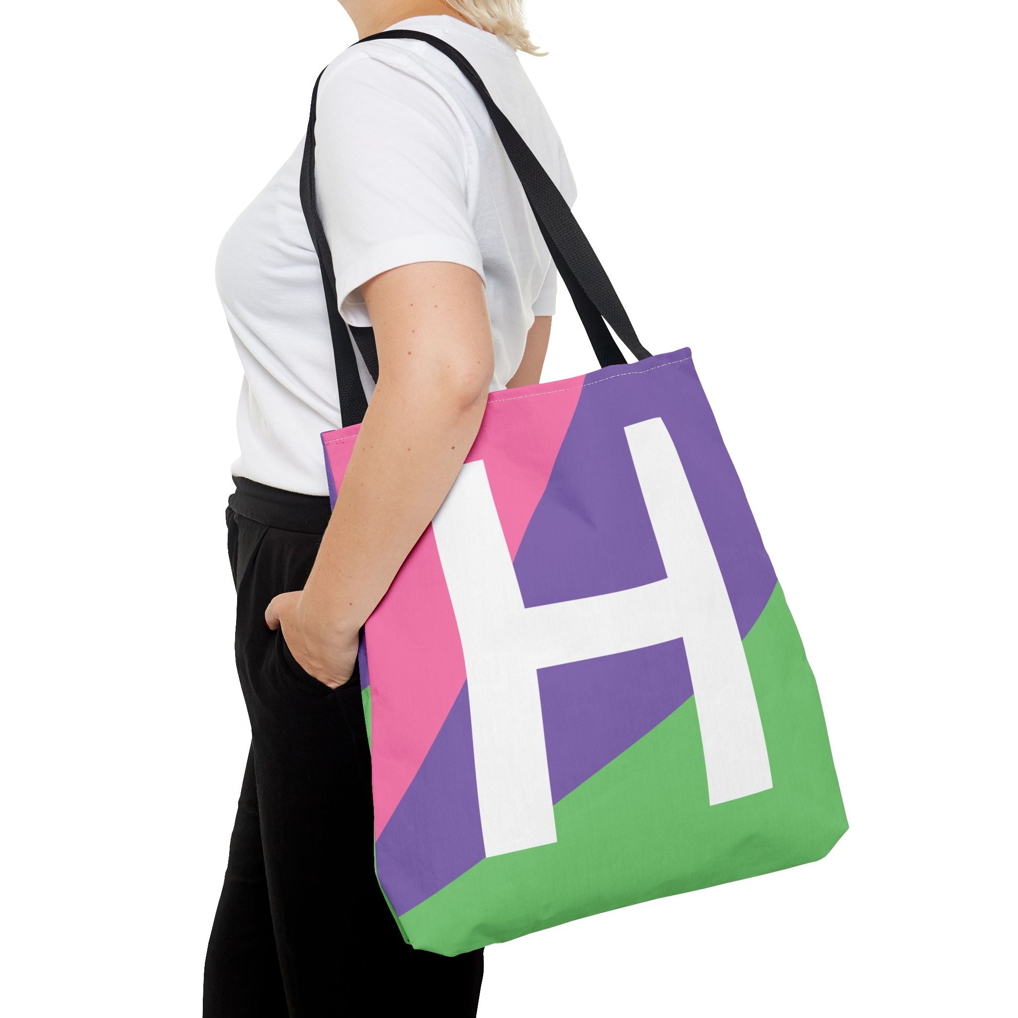 Monogram 'H' Colorblock Tote Bag — Personalized Initial H Shoulder Tote