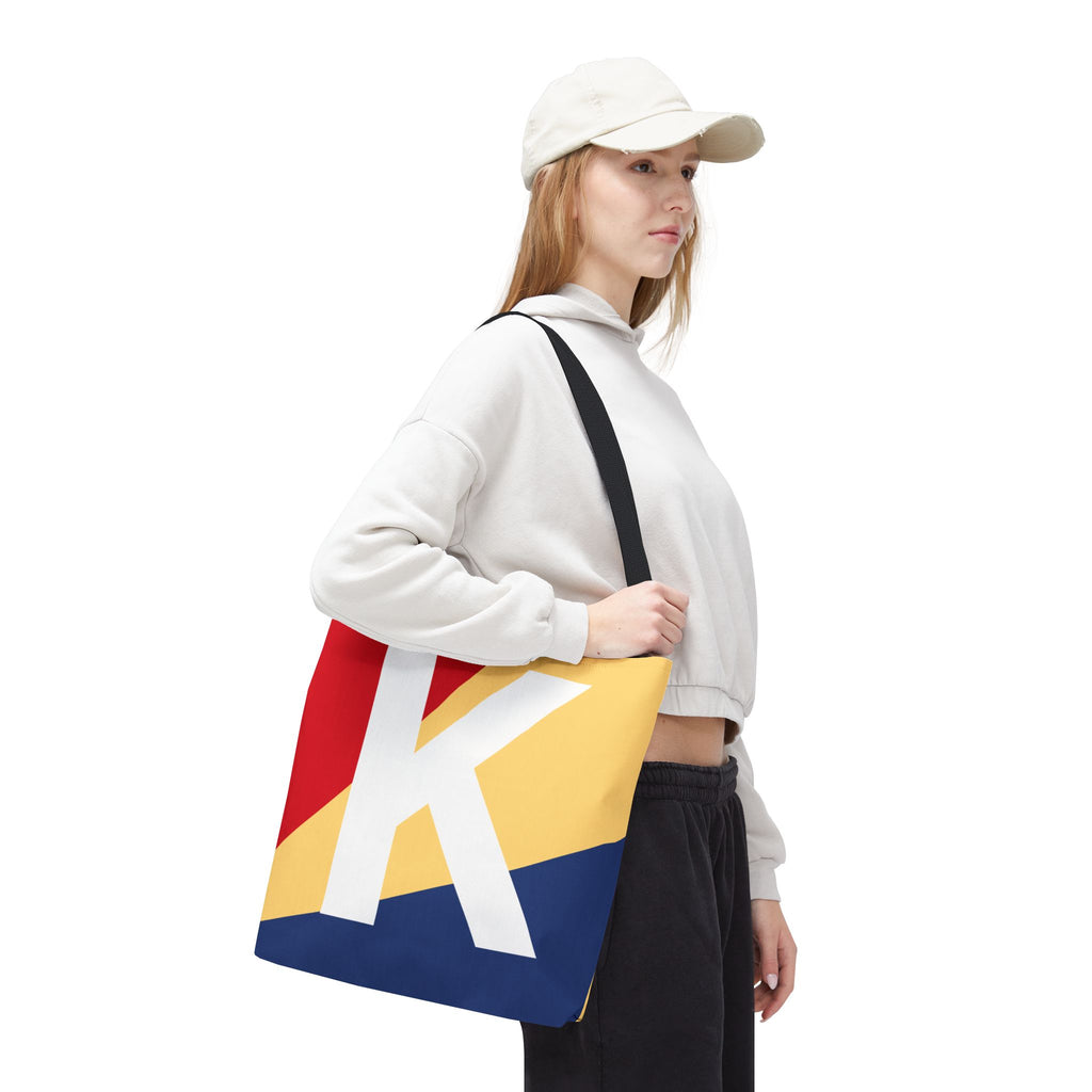 Monogram 'K' Colorblock Tote Bag — Personalized Initial K Shoulder Tote