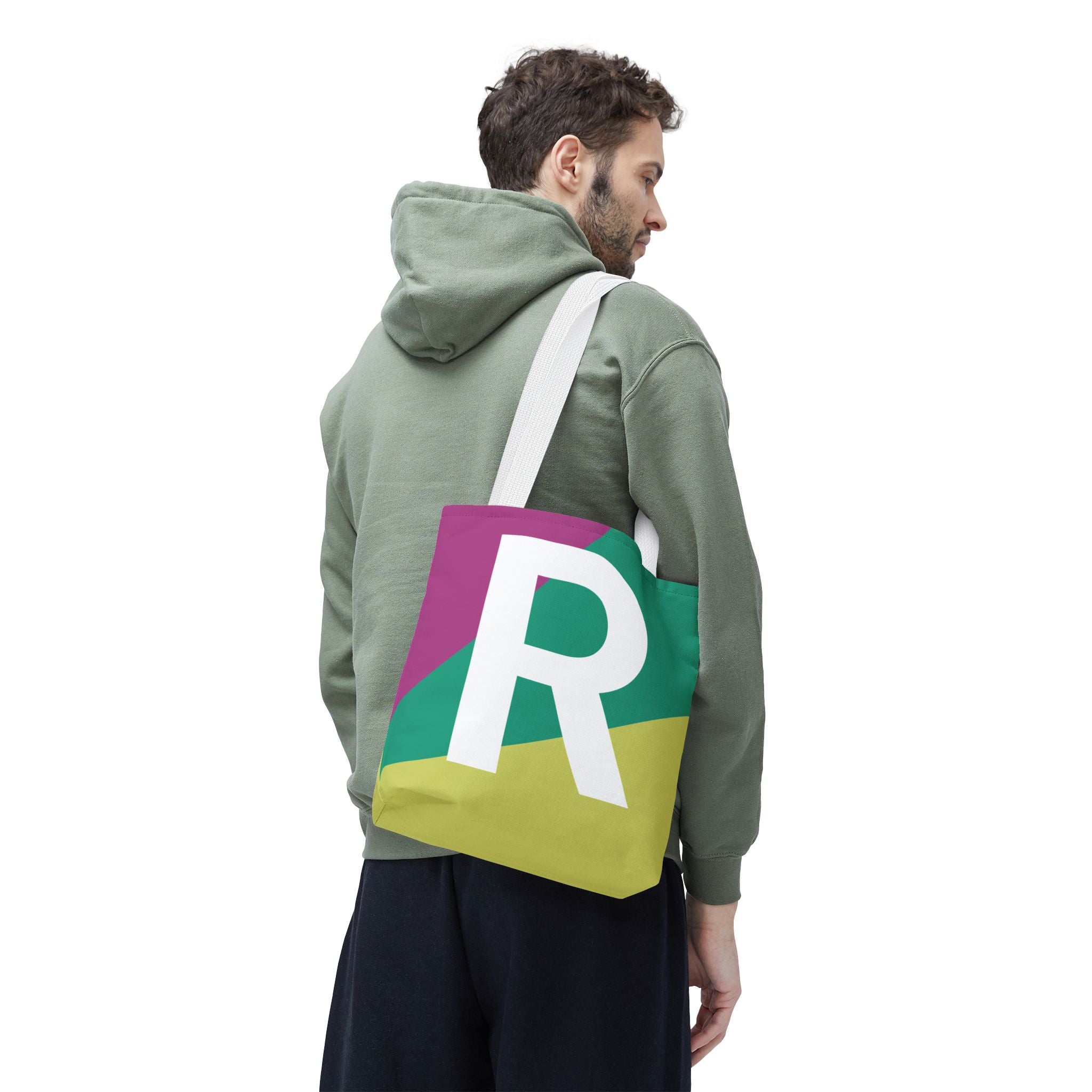 Monogram 'R' Colorblock Tote Bag — Personalized Initial R Shoulder Tote