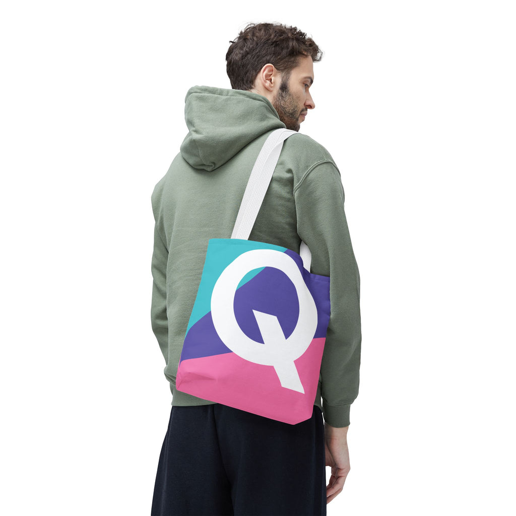 Monogram 'Q' Colorblock Tote Bag — Personalized Initial Q Shoulder Tote