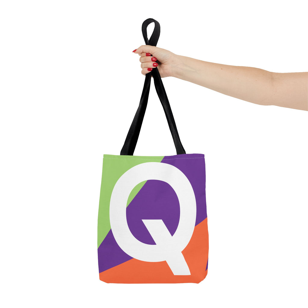 Monogram 'Q' Colorblock Tote Bag — Personalized Initial Q Shoulder Tote