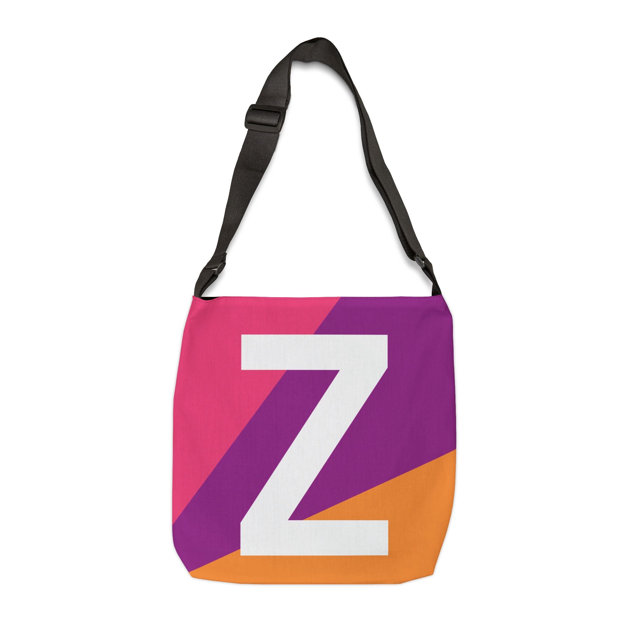 Initial Letter 'Z' Colorblock Adjustable Tote Bag — Monogram Alphabet Shoulder Bag