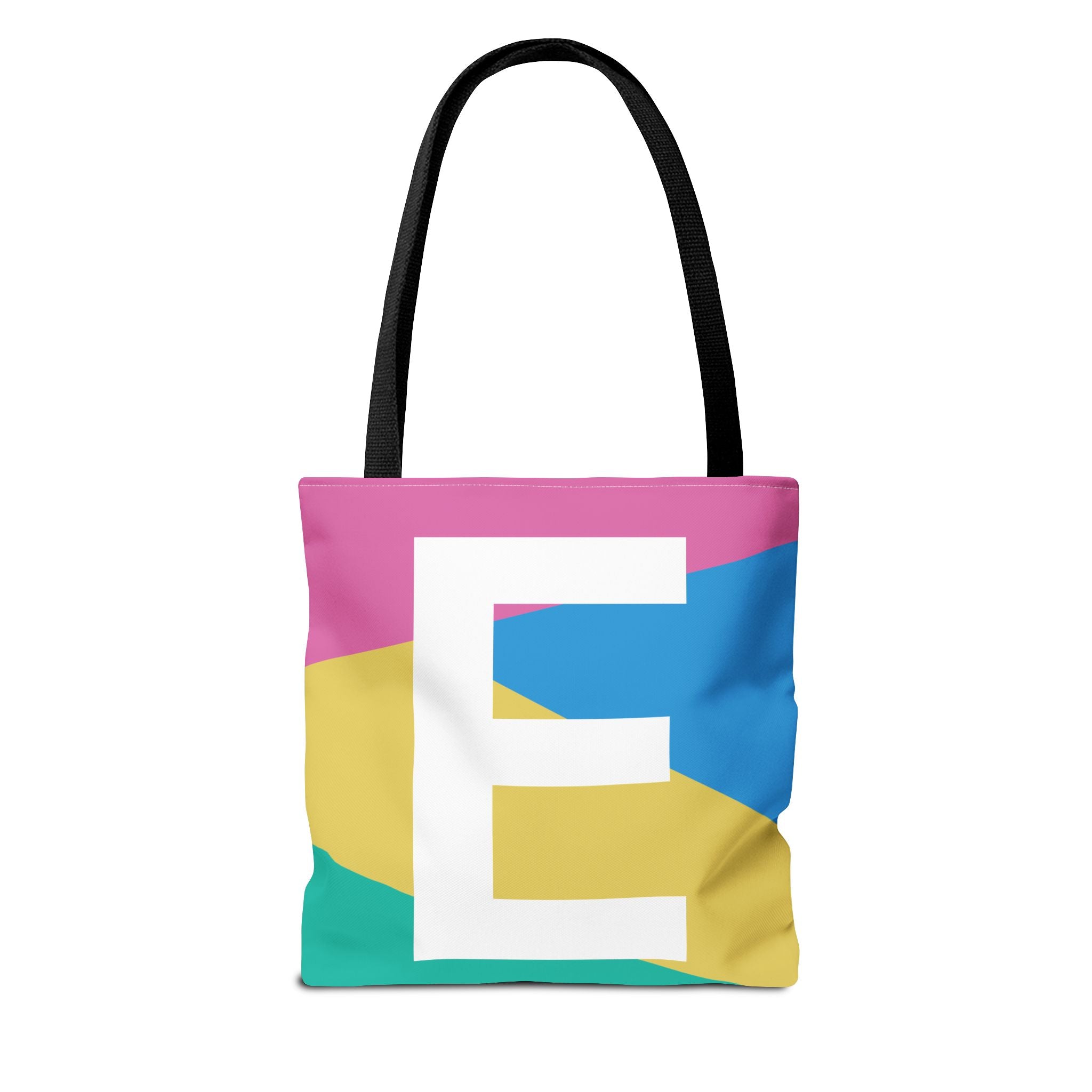 Monogram 'E' Colorblock Tote Bag — Personalized Initial E Shoulder Tote