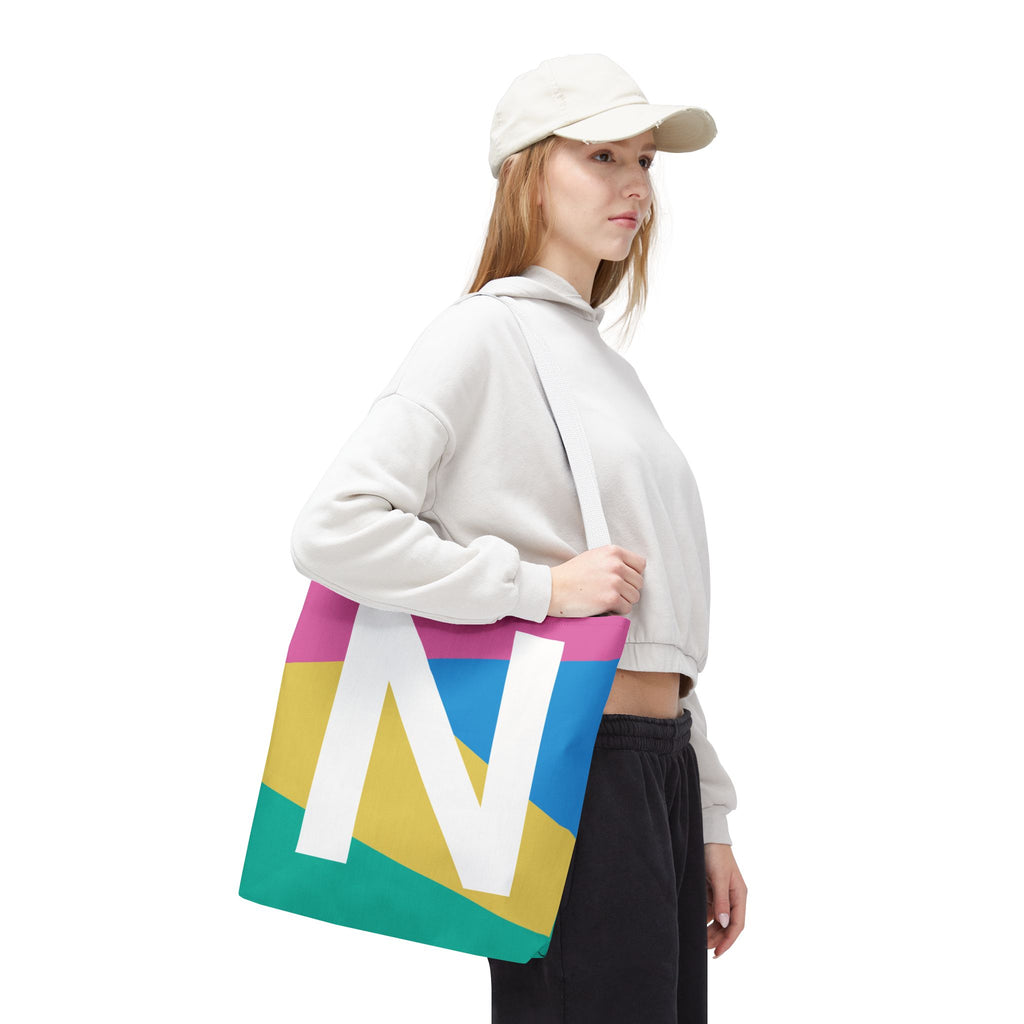 Monogram 'N' Colorblock Tote Bag — Personalized Initial N Shoulder Tote