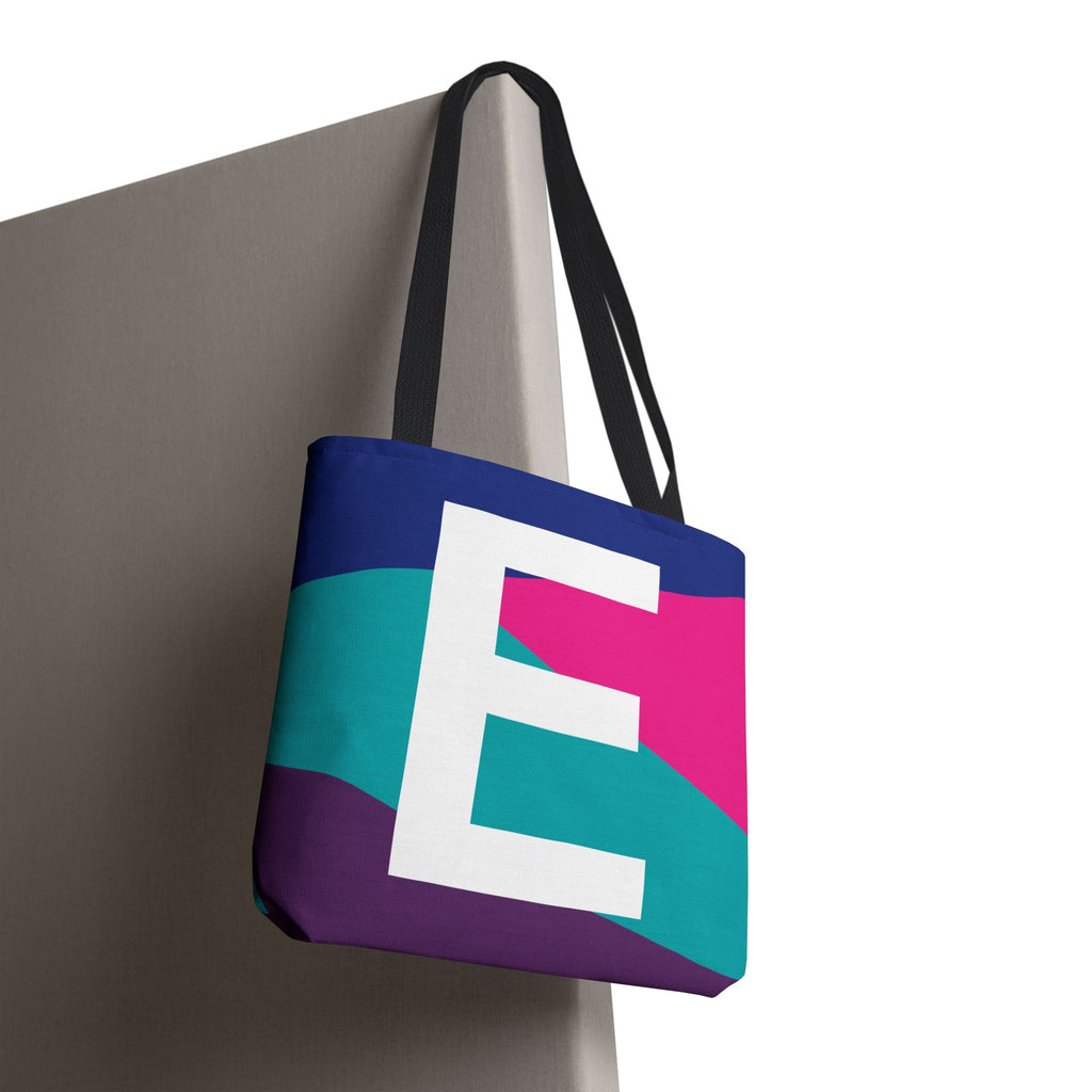 Monogram 'E' Colorblock Tote Bag — Personalized Initial E Shoulder Tote