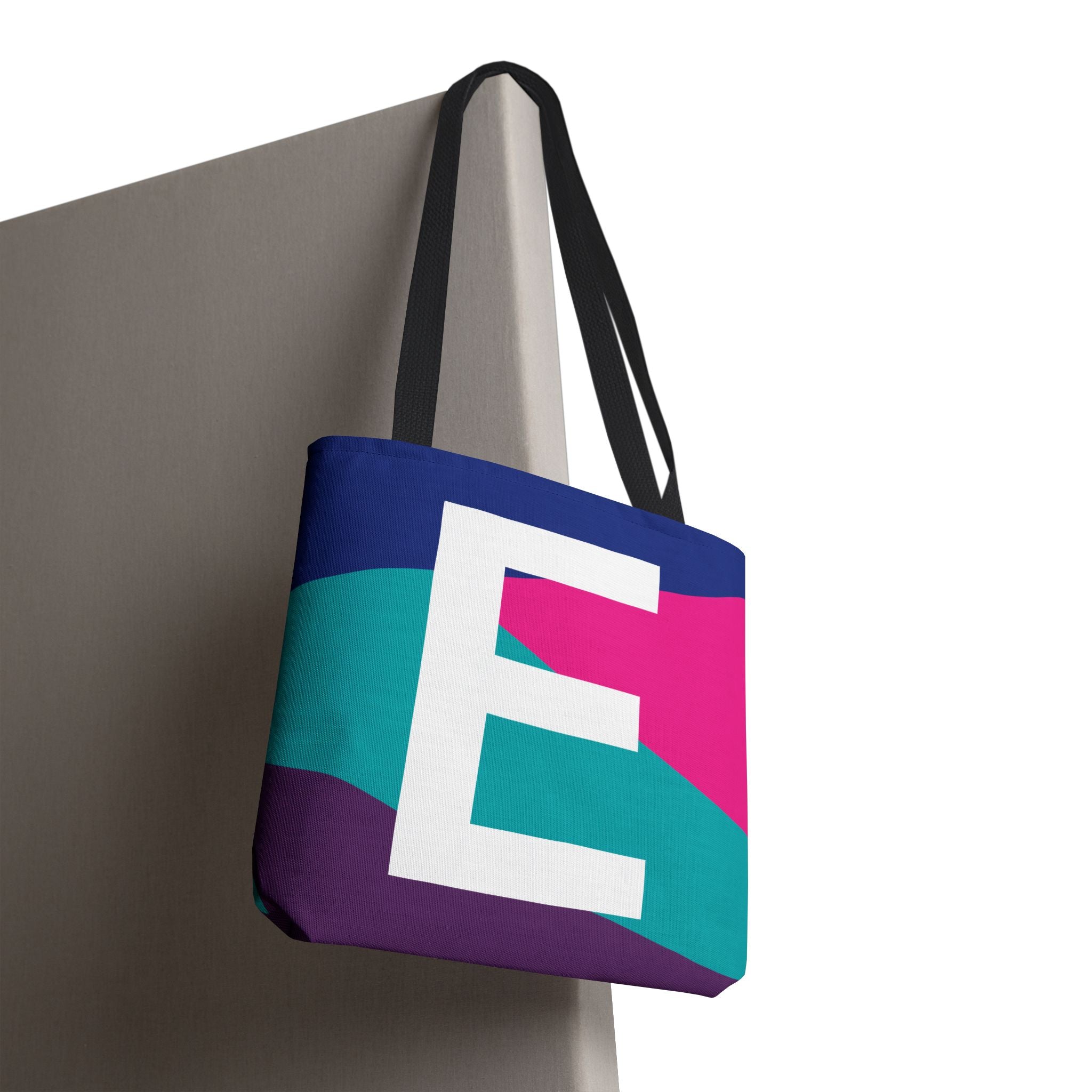 Monogram 'E' Colorblock Tote Bag — Personalized Initial E Shoulder Tote