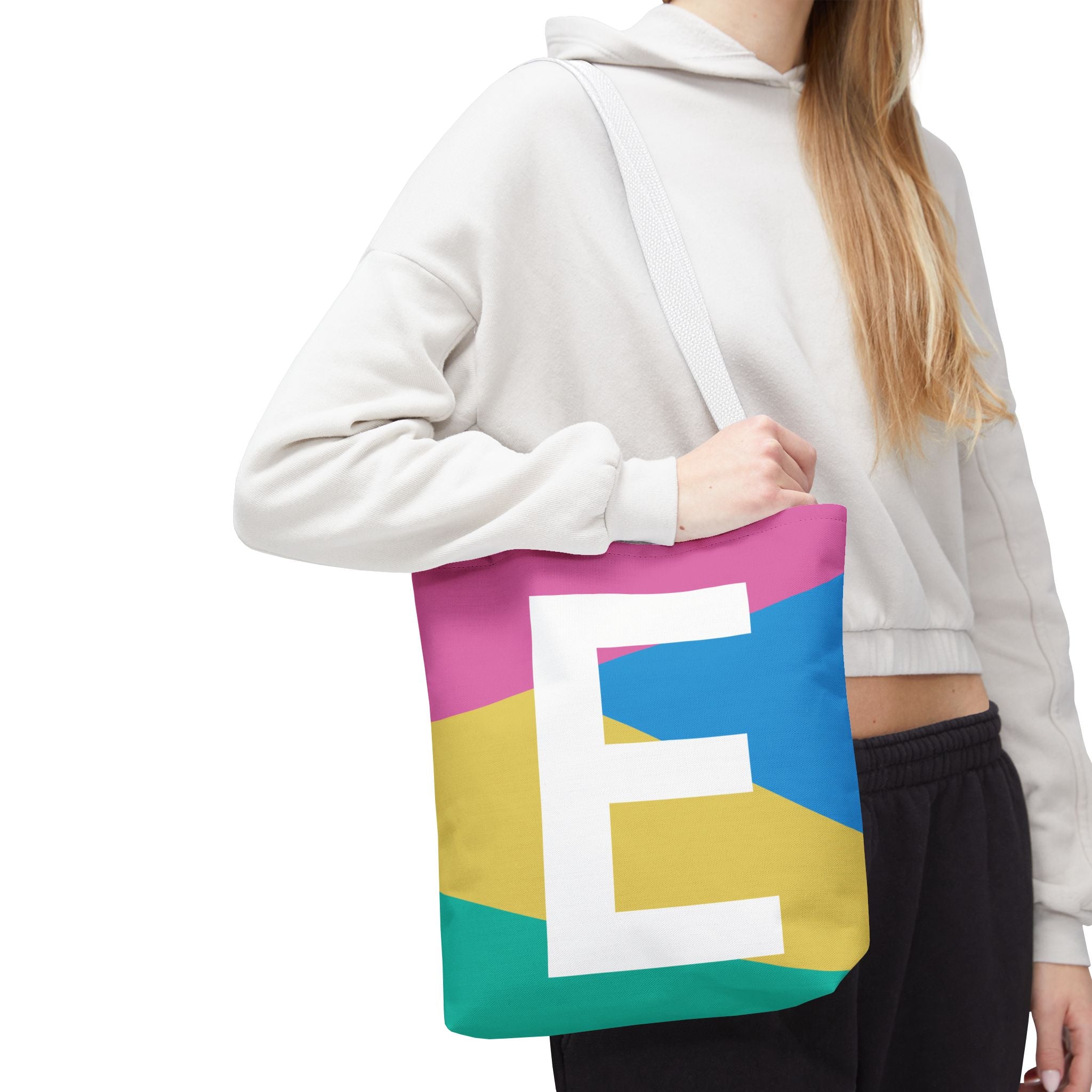 Monogram 'E' Colorblock Tote Bag — Personalized Initial E Shoulder Tote