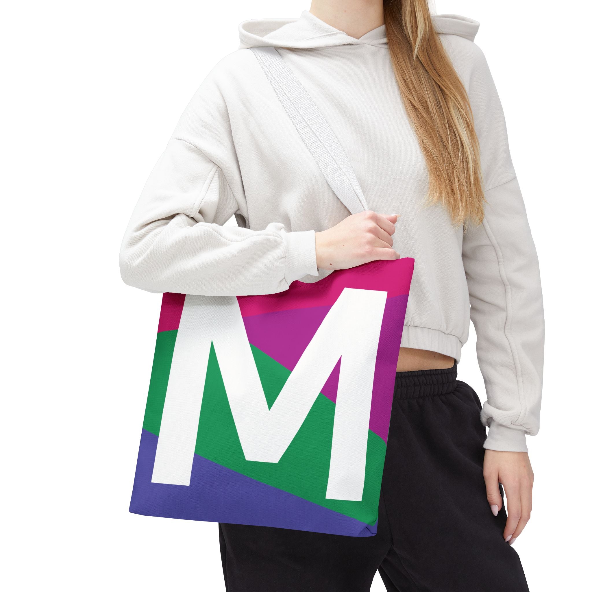 Monogram 'M' Colorblock Tote Bag — Personalized Initial M Shoulder Tote