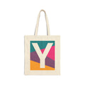 Initial Y Colorblock Canvas Tote Bag — Monogram Letter Y Reusable Grocery Tote
