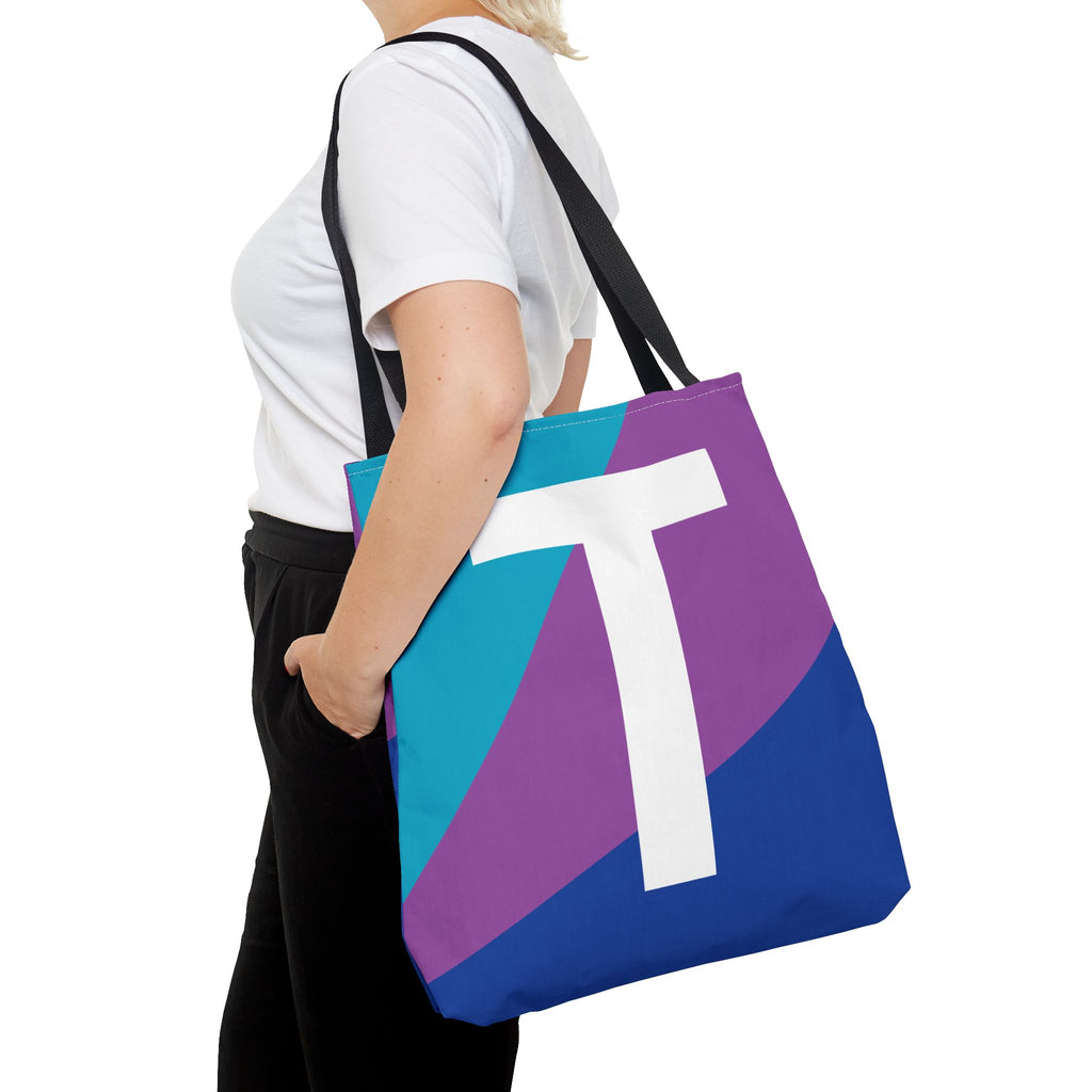 Monogram 'T' Colorblock Tote Bag — Personalized Initial T Shoulder Tote