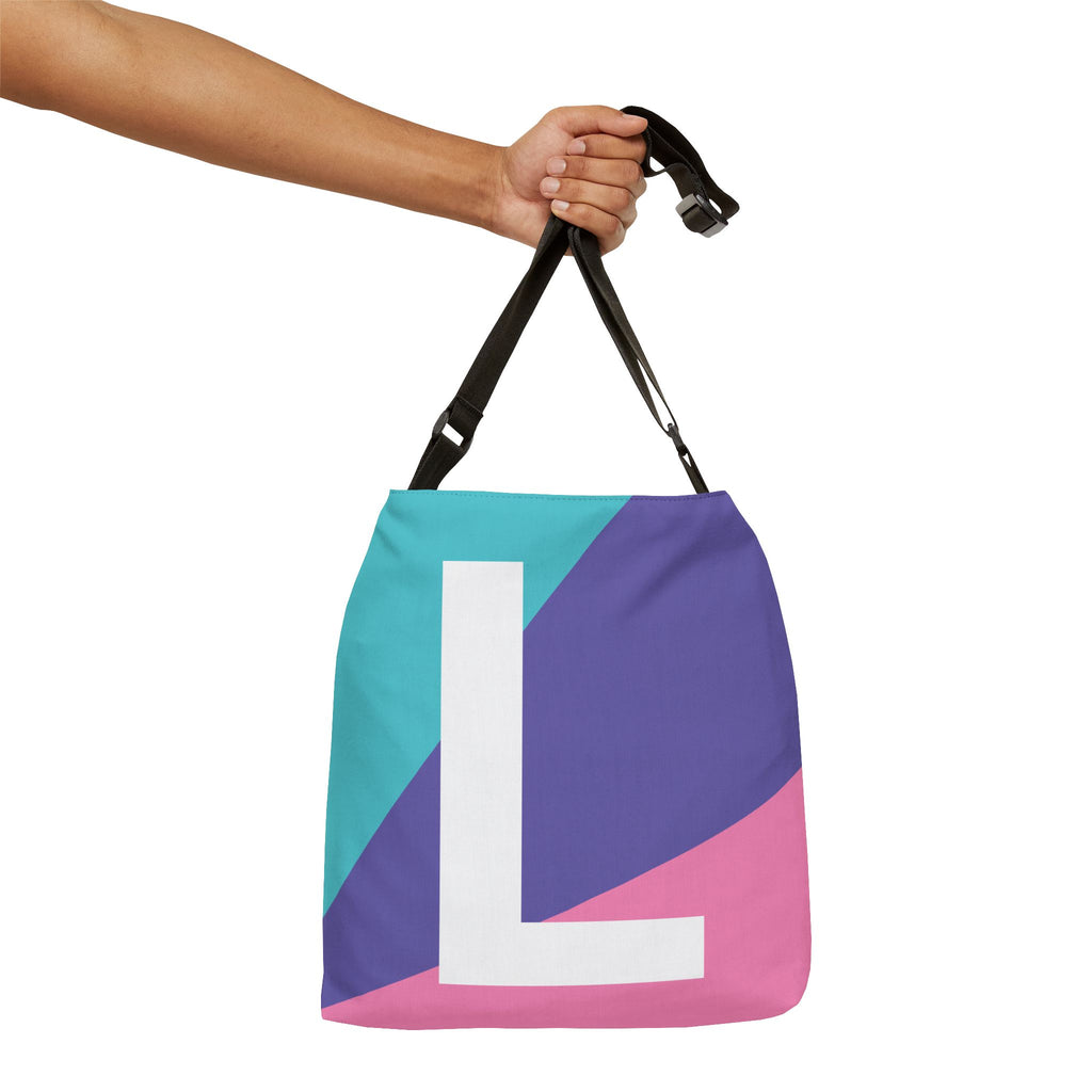 Initial Letter 'L' Colorblock Adjustable Tote Bag — Monogram Alphabet Shoulder Bag