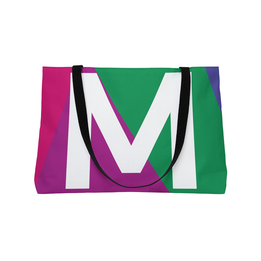 Personalized 'M' Colorblock Tote Bag — Monogram Weekender Tote